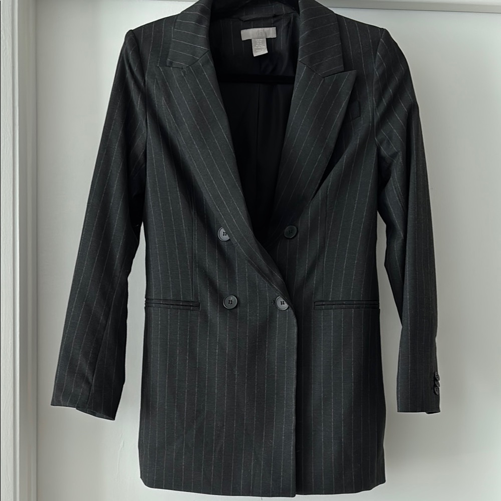 H&M Black Blazer Double-Breasted Suit Jacket